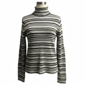 NWT Vintage DCC Missy Gray Striped Sparkly Knit Turtleneck Sweater - Women's XL